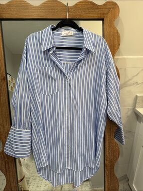 Light Blue and White Striped Button-Down Shirt - Relaxed Fit